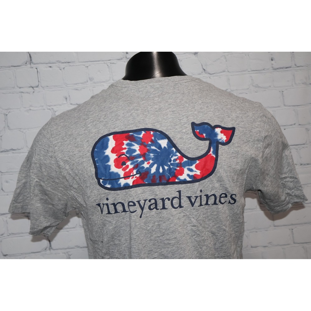 Vineyard Vines T-Shirt Mens Small Gray Tie Dye Whale Pocket Short Sleeve